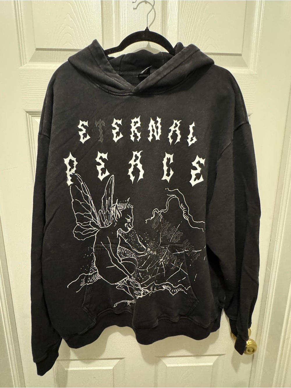 Black 'Eternal Peace' Graphic Hoodie Sweatshirt sz XL